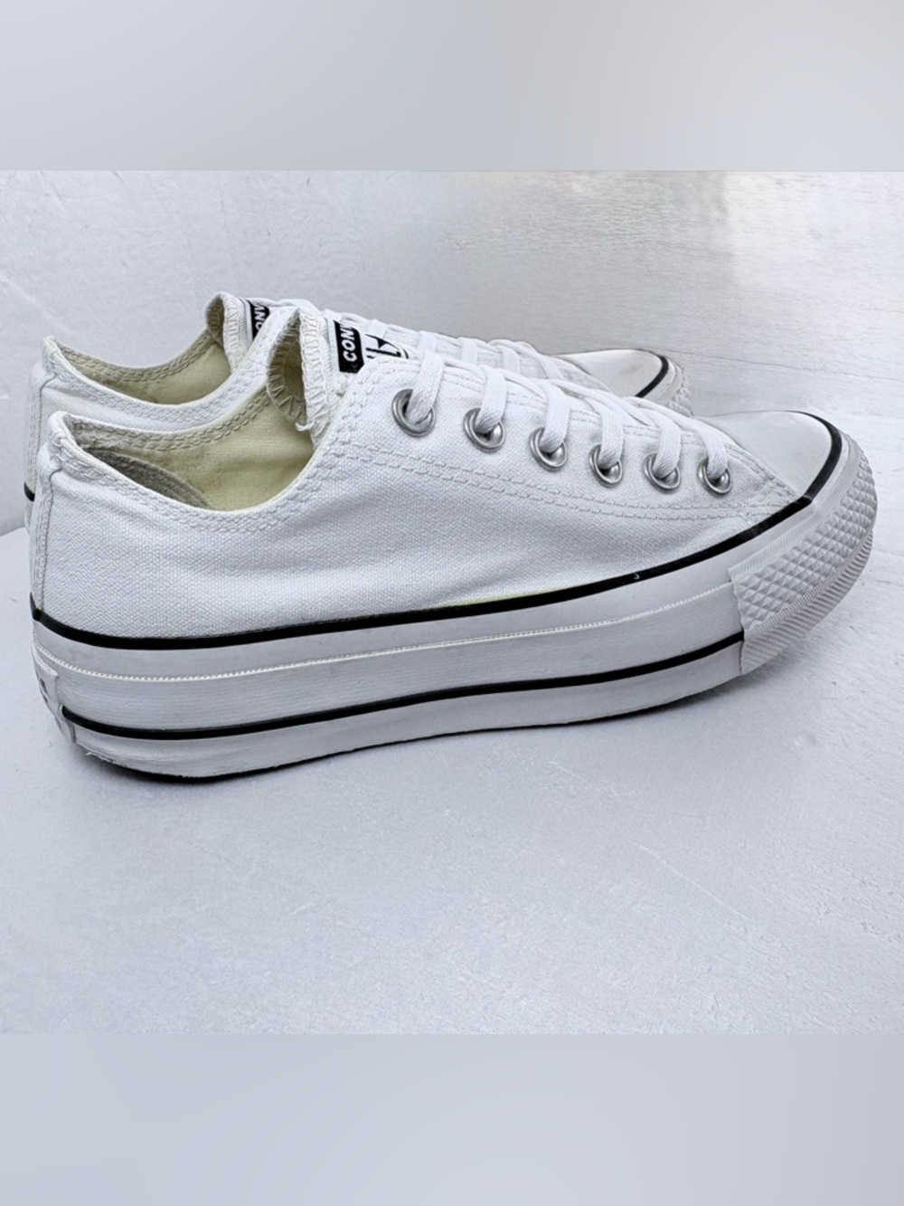 Converse All Star White Low Top Canvas Sneakers Platform Sz 6 US Y2K Shoes - Picture 4 of 12